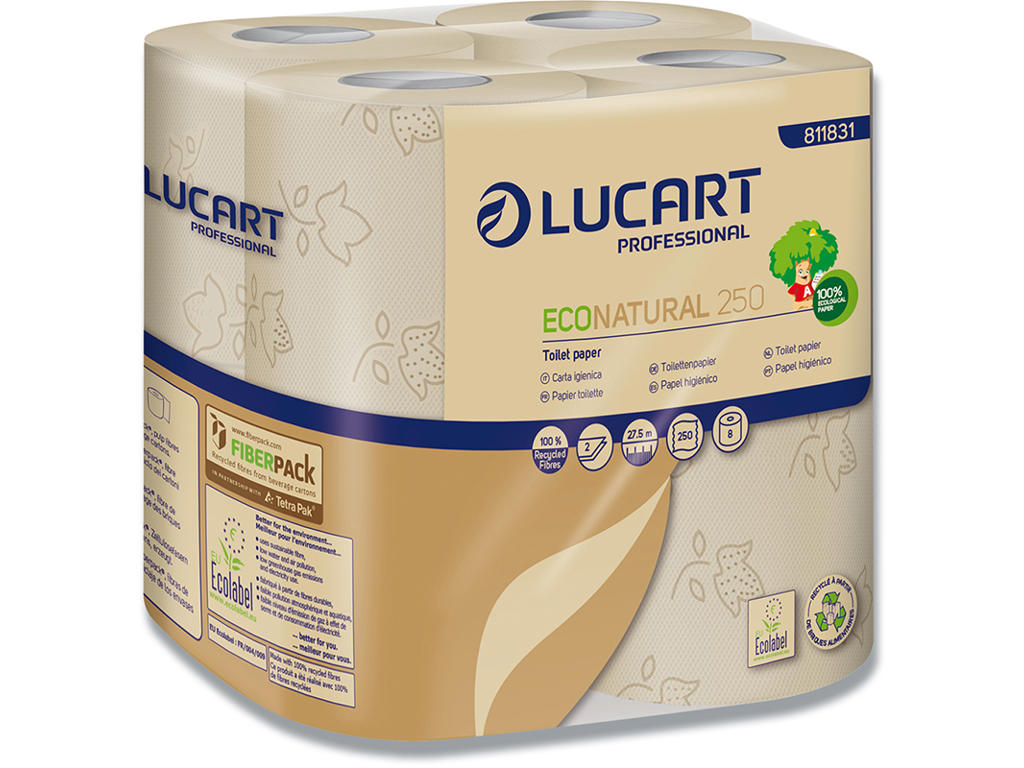 Toiletpapir, Udvendig oprulning, 2 lag, 64 ruller, Lucart T3 Natural 