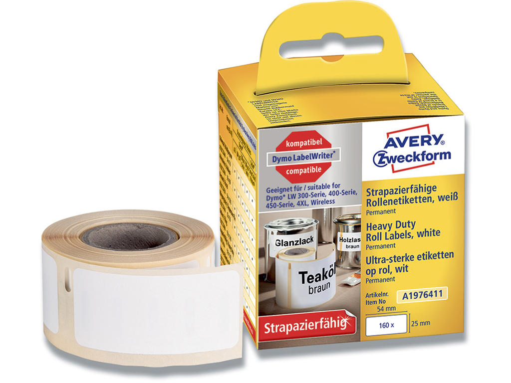 Labeletiketter, Holdbare og modstandsdygtige, 25x54 mm, 1 rulle af 160 etiketter, Avery Direct Thermal 1976411