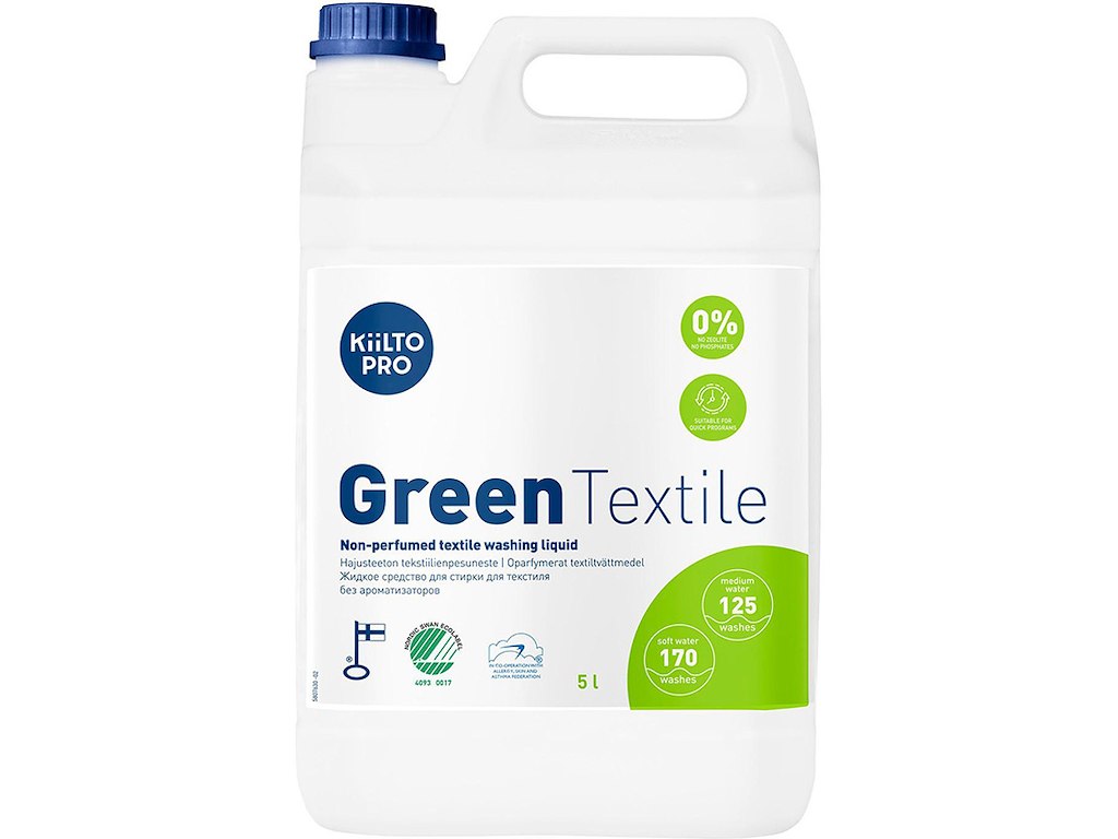 Tøjvask, Flydende, Kulørt og hvidt, Med farve, Uden parfume, 5 liter, Kiilto Pro Green Textile