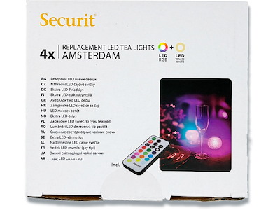 LED fyrfadslys, 4 stk, Farvet og hvidt lys, Securit Amsterdam