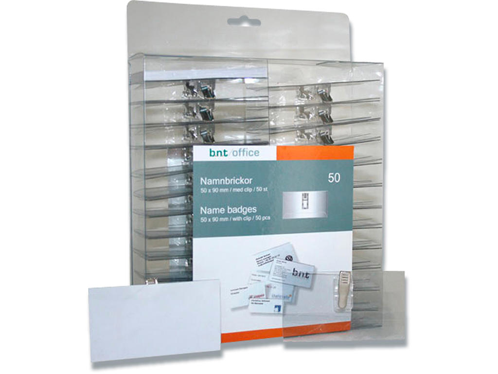 Navneskilt, Med klemme og indstik, 50x90 mm, 1 stk, BNT Office 