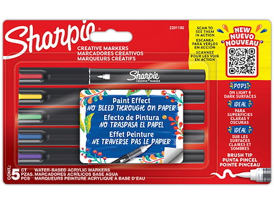 Marker, Brush tip, Assorterede farver, 5 stk, Sharpie Creative Acrylic