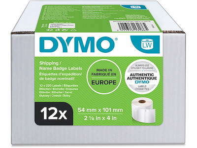 Labeletiketter, Fragt, 54x101 mm, 12 ruller af 220 etiketter, Dymo LabelWriter 13186