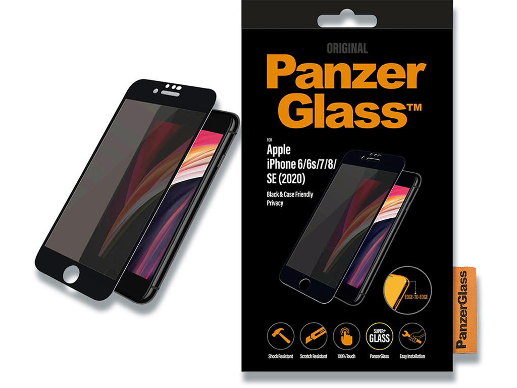 Skærmbeskyttelse, iPhone SE 2020/iPhone 8/iPhone 7/iPhone 6S/iPhone, Sort, PanzerGlass Case Friendly Privacy
