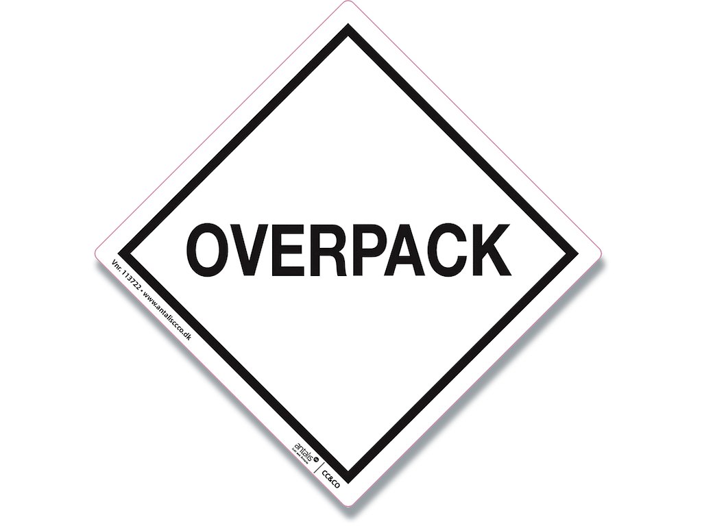 Etiketter, 100x100 mm, Hvid-sort, 250 etiketter i alt, ''OVERPACK''