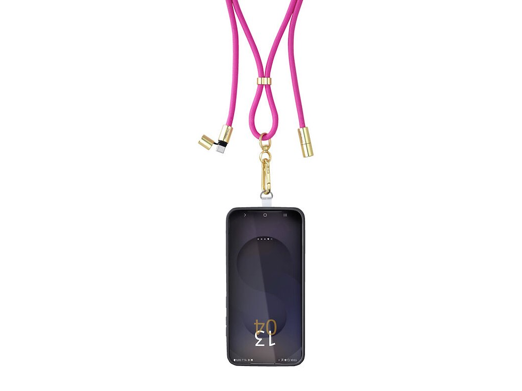 Intenso USB-C Charging Lanyard – Phone Necklace Cable, 60W Fast Charging, Adjustable Length, 1.65 m Nylon, USB-C to USB-C, neon pink
