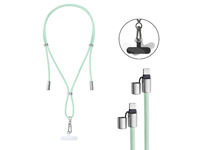 Intenso USB-C Charging Lanyard – Phone Necklace Cable, 60W Fast Charging, Adjustable Length, 1.65 m Nylon, USB-C to USB-C, green