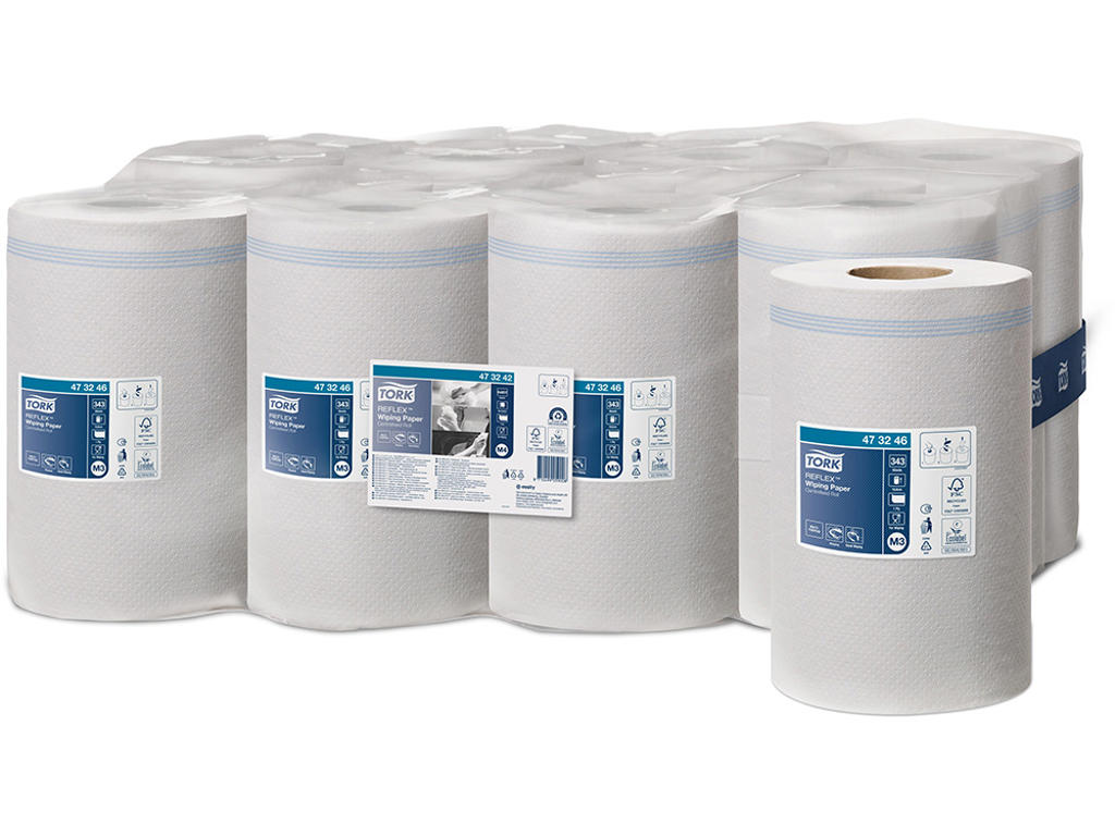 Aftørringsrulle, Centertræk, 1 lag, 12 ruller, Tork Reflex M3