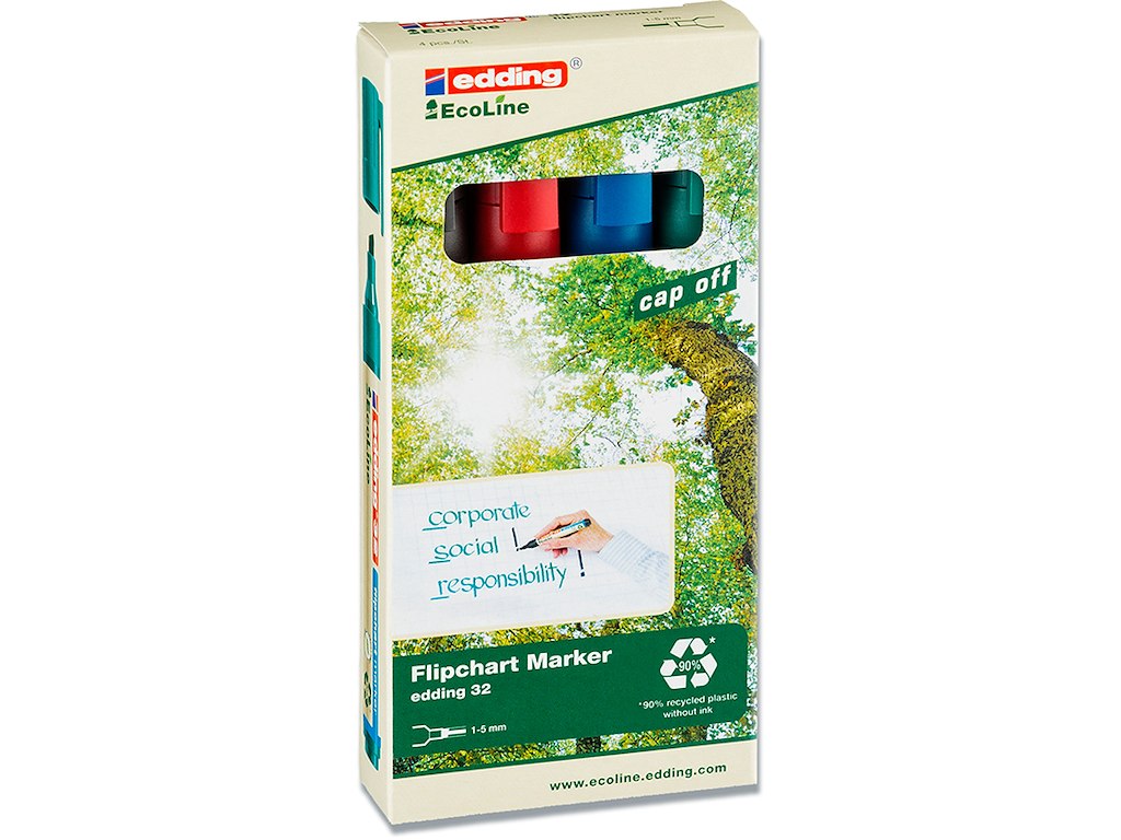 Marker, Skrå spids, 1.5-3 mm, Sort Rød Blå Grøn, Edding Ecoline 32