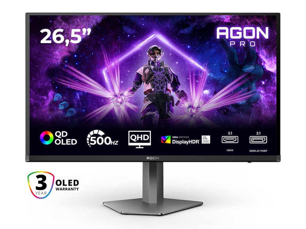 AOC AGON PRO AG276QKD2 computerskærm 67,3 cm (26.5") 2560 x 1440 pixel Quad HD QD-OLED Sort, Grå