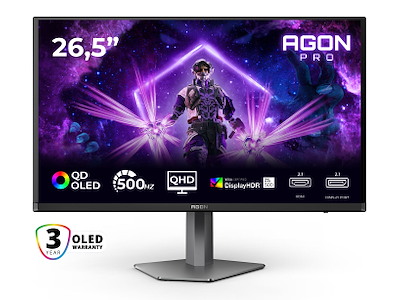 AOC AGON PRO AG276QKD2 computerskærm 67,3 cm (26.5") 2560 x 1440 pixel Quad HD QD-OLED Sort, Grå