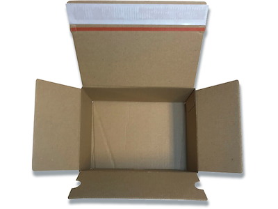 Forsendelsesæske, Brun, 200x200x100mm, Klæbestrimmel og tearstrip