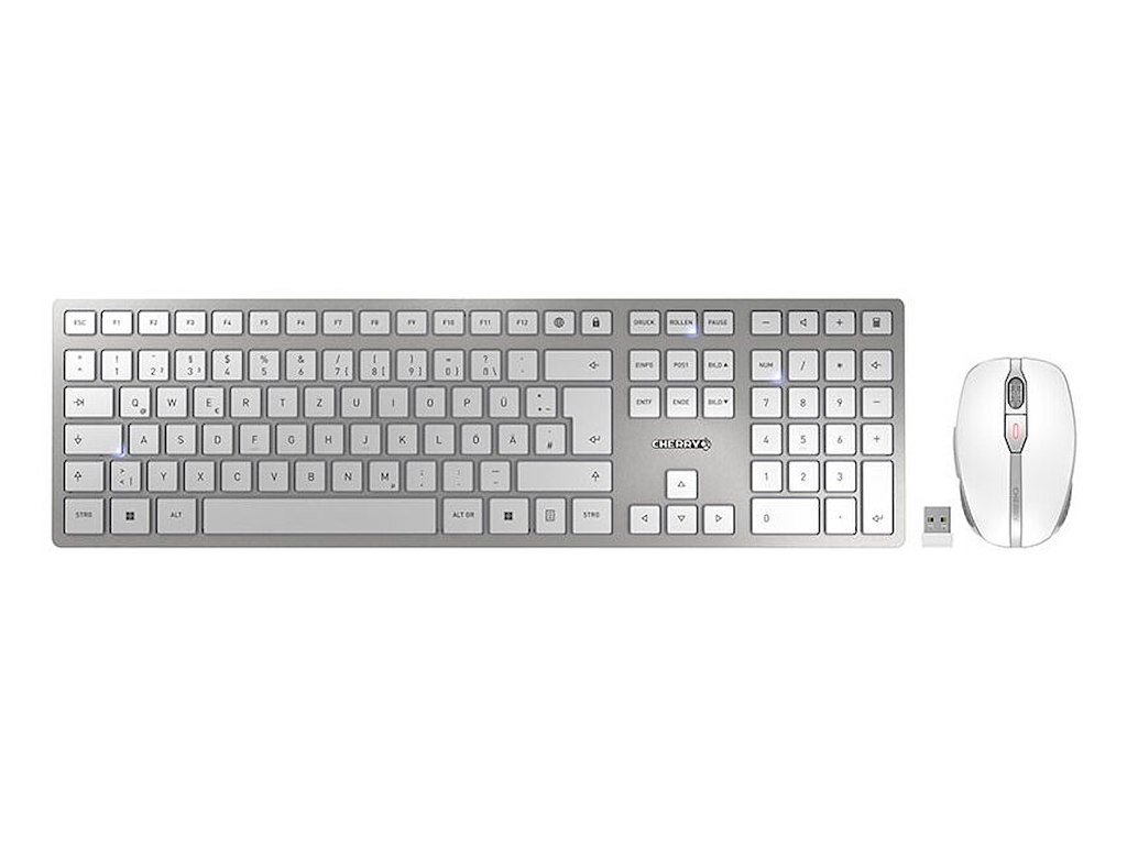 CHERRY DW 9100 SLIM tastatur Mus inkluderet Universel RF trådløs + Bluetooth QWERTZ Tysk Sølv