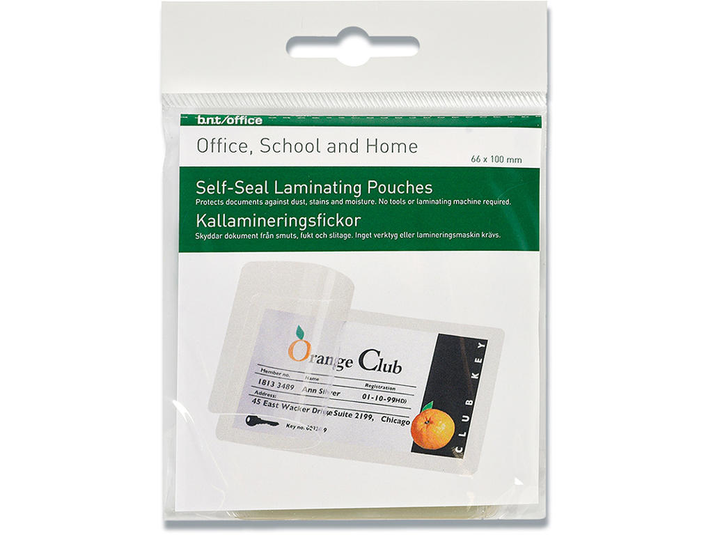 Lamineringslommer, 54x86 mm, 100 stk, Selvlaminerende, BNT PeelSeal