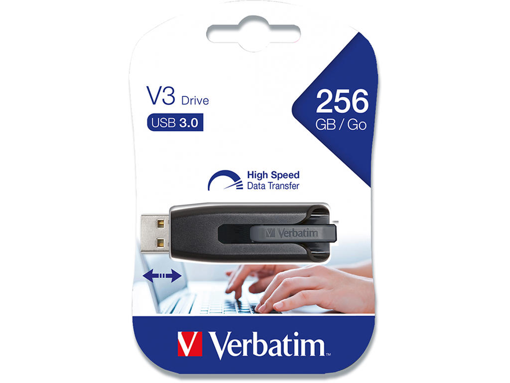 USB nøgle, USB 3.0, 256 GB, Sort, Verbatim Store 'N' Go SuperSpeed V3