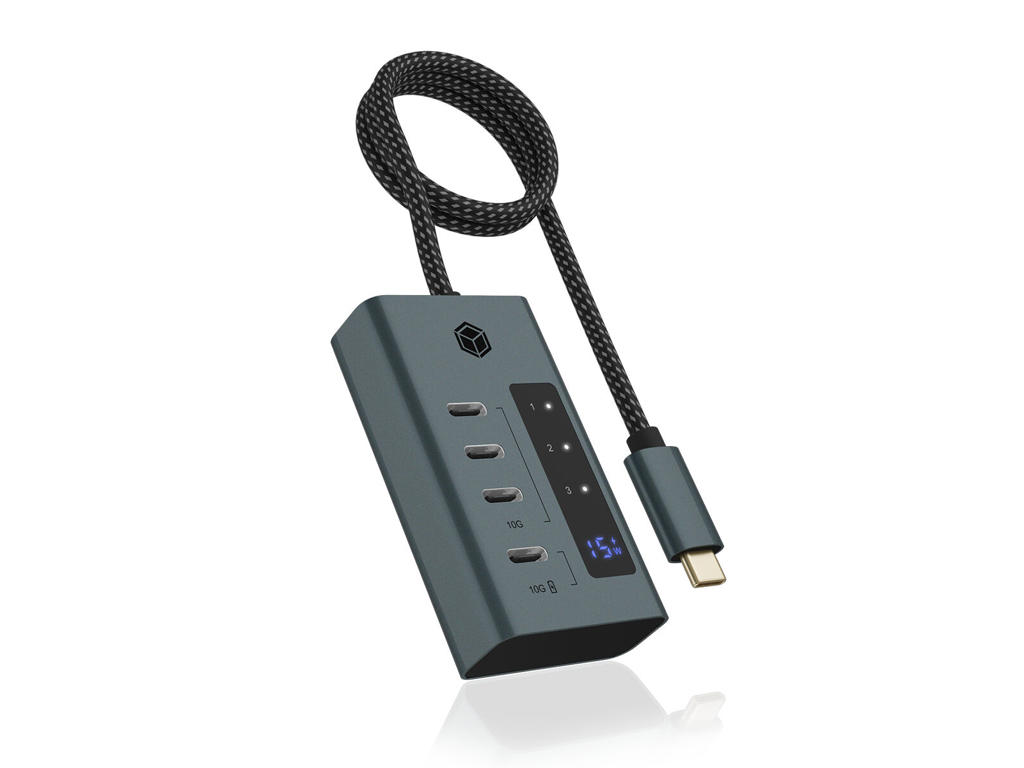 ICY BOX IB-HUB1454-C31 USB 3.2 Gen 1 (3.1 Gen 1) Type-C 10000 Mbit/s Blå, Grå