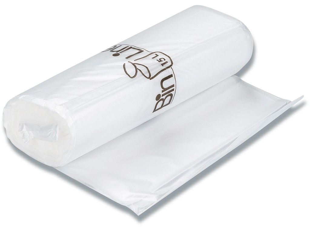 Affaldspose, 15 liter, 10 micron, Transparent, 3 ruller, 20 poser pr rulle, Bin-Line Rul-a-poser