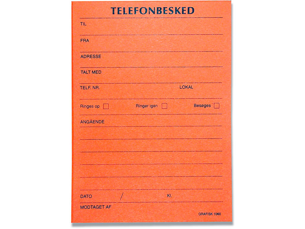 Telefonbesked, 105x148 mm, 100 ark, Højformat, GF 