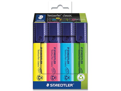 Tekstmarker, Inkjet safe, Assorteret, 4 stk, Staedtler Textsurfer Classic inkjet 364