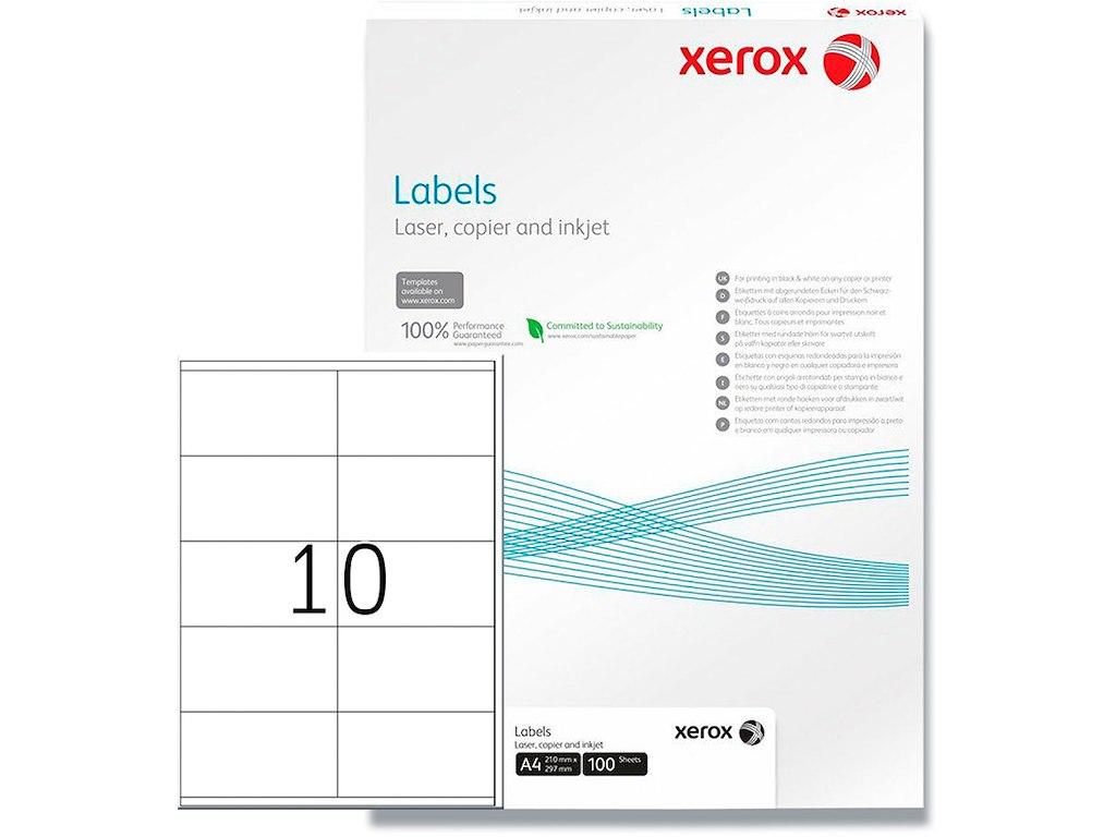 Etiketter, 105x57 mm, Hvid, 1000 etiketter i alt, Xerox 003R97452