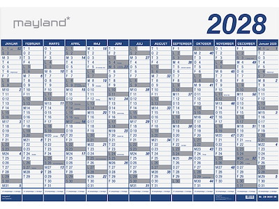 Vægkalender, 2028, Kæmpe, 13 måneder, 100x70 cm, Mayland
