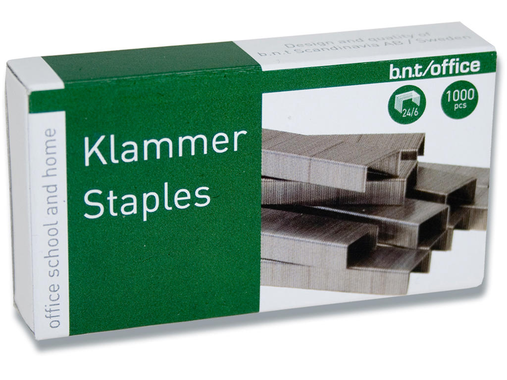 Hæfteklammer, Klamme 24/6, 30 ark, 1.000 klammer, BNT Office 