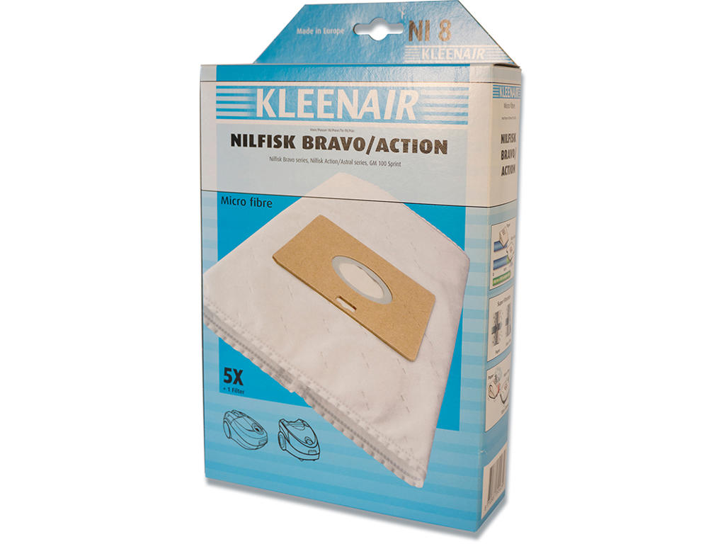 Støvsugerposer, Nilfisk, Bravo/Action, 4 poser + 2 filter, KLEENAIR NI8