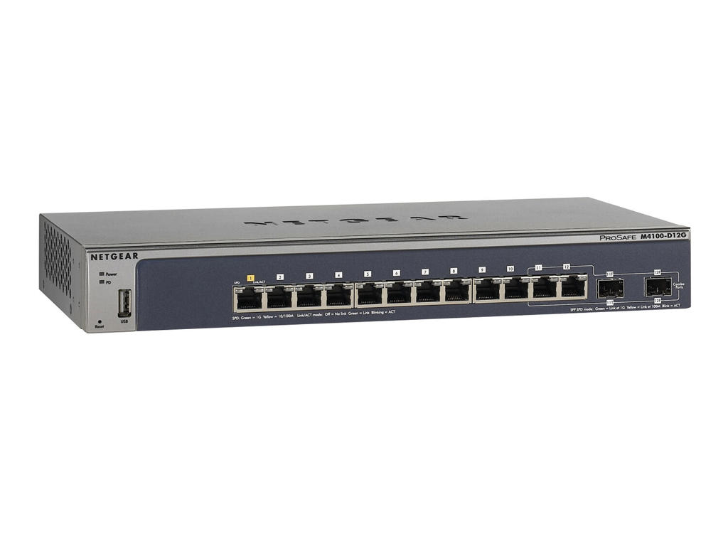 NETGEAR M4100-D12G Administreret L2+ Gigabit Ethernet (10/100/1000) Blå, Grå