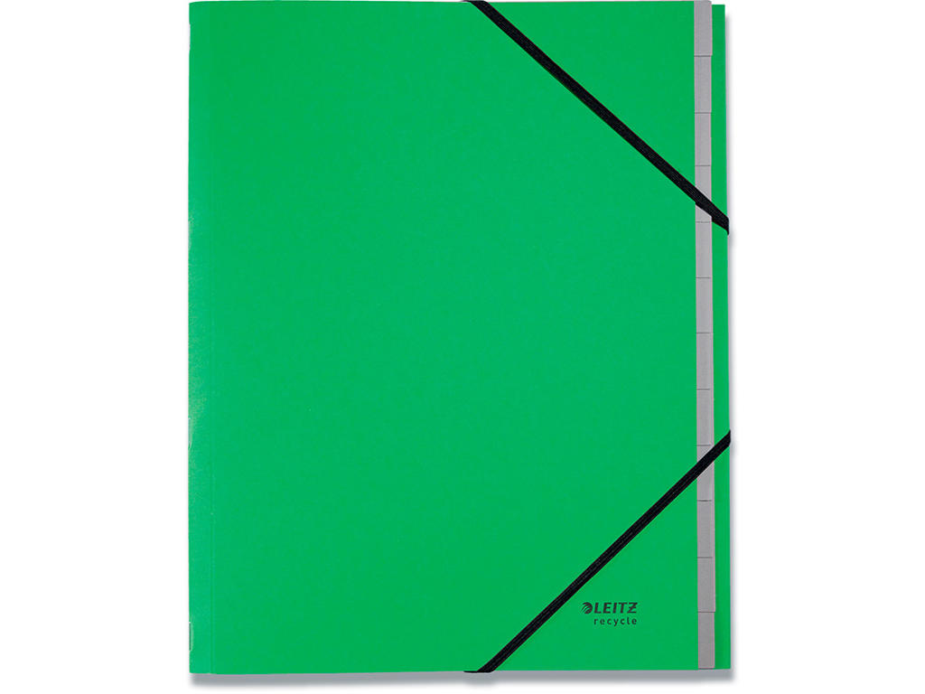 Sorteringsmappe, 12 faner, Grøn, 2 elastikker, Leitz Recycle 
