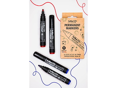 Marker, Rund spids, 2 mm, Blå Rød. 4 stk, Artline ECO-GREEN 170