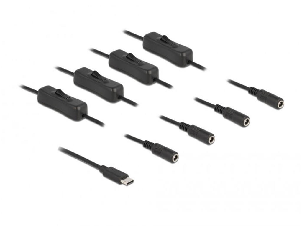 DeLOCK 86802 kabel kønsskifter USB Type-C 4 x DC 5.5 x 2.1 mm Sort