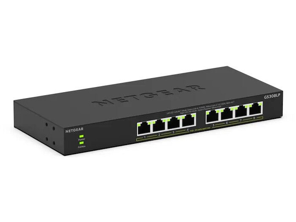 NETGEAR GS308LP Ikke administreret Gigabit Ethernet (10/100/1000) Strøm over Ethernet (PoE) Desktop Sort