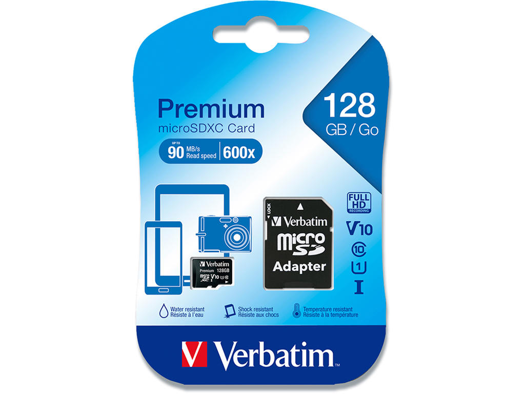 SD kort, Micro SDXC, Class 10, 128 GB, Verbatim 