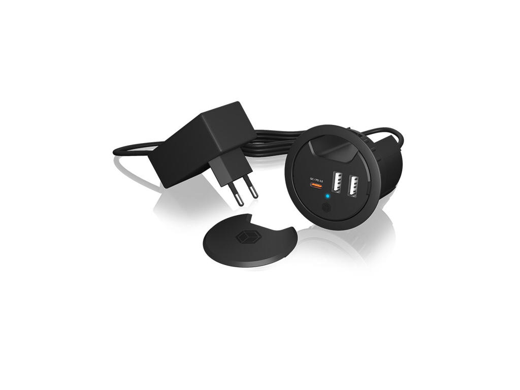 ICY BOX IB-HUB1407 Universel Sort Vekselstrøm Hurtig opladning Indendørs