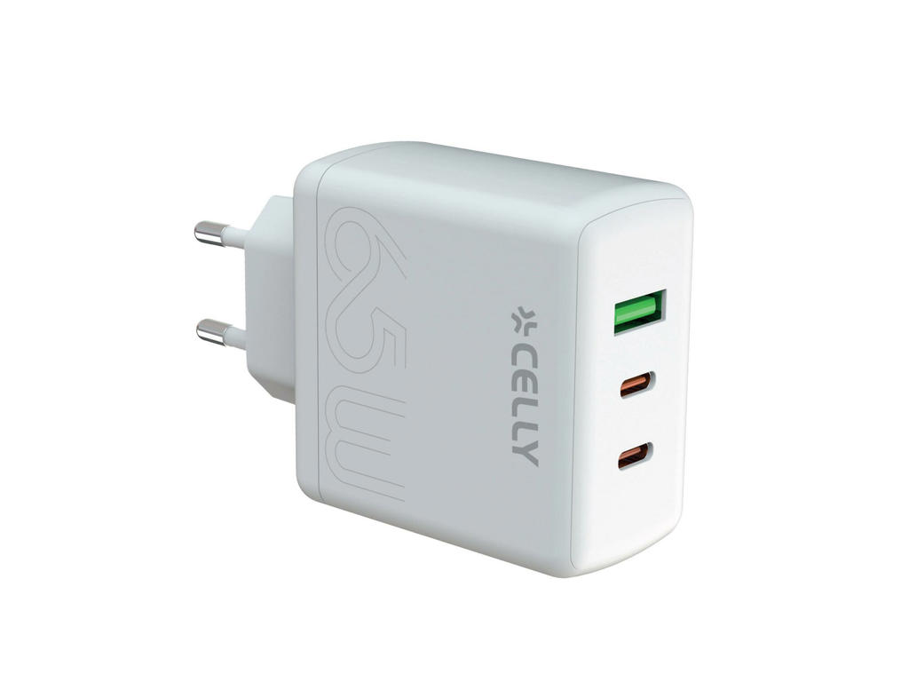 Celly TC3GAN65WEVOWH oplader til mobil enhed Smartphone, Tablet Hvid Vekselstrøm Hurtig opladning Indendørs