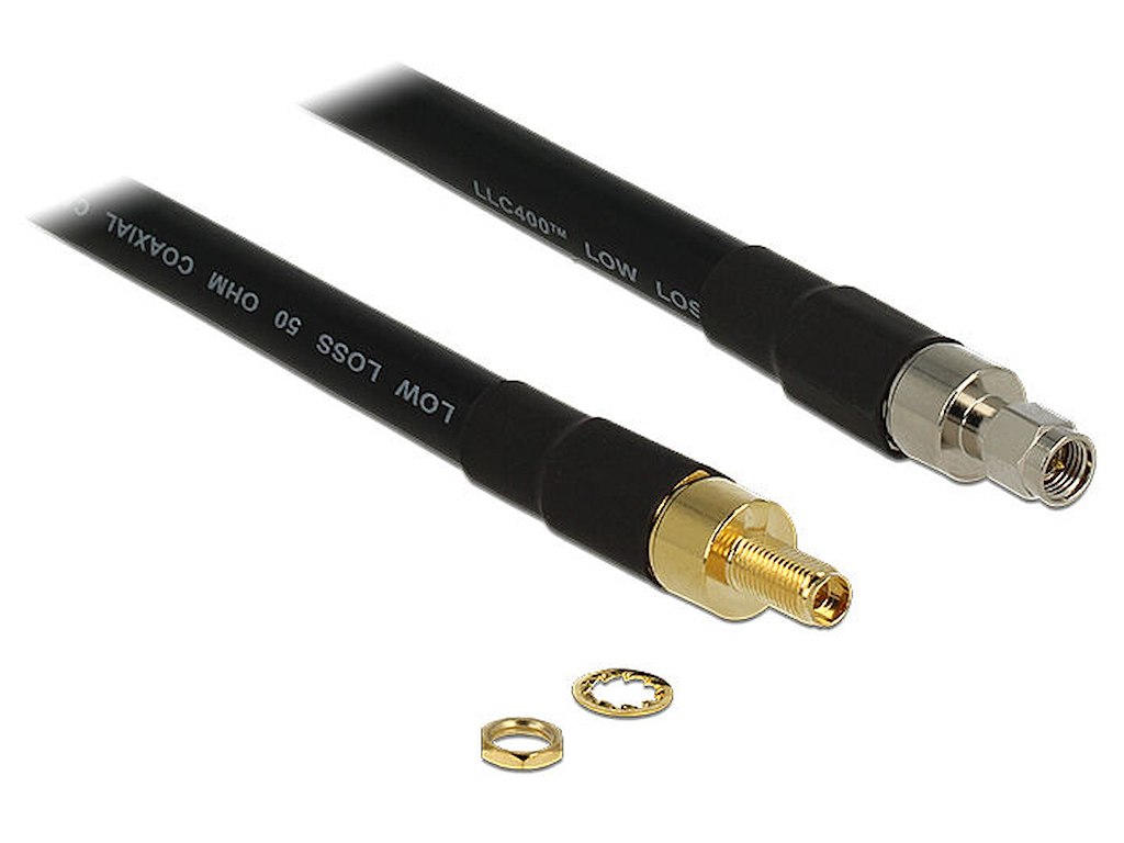 DeLOCK 10m SMA/SMA koaxial kabel CFD400, LLC400 Sort