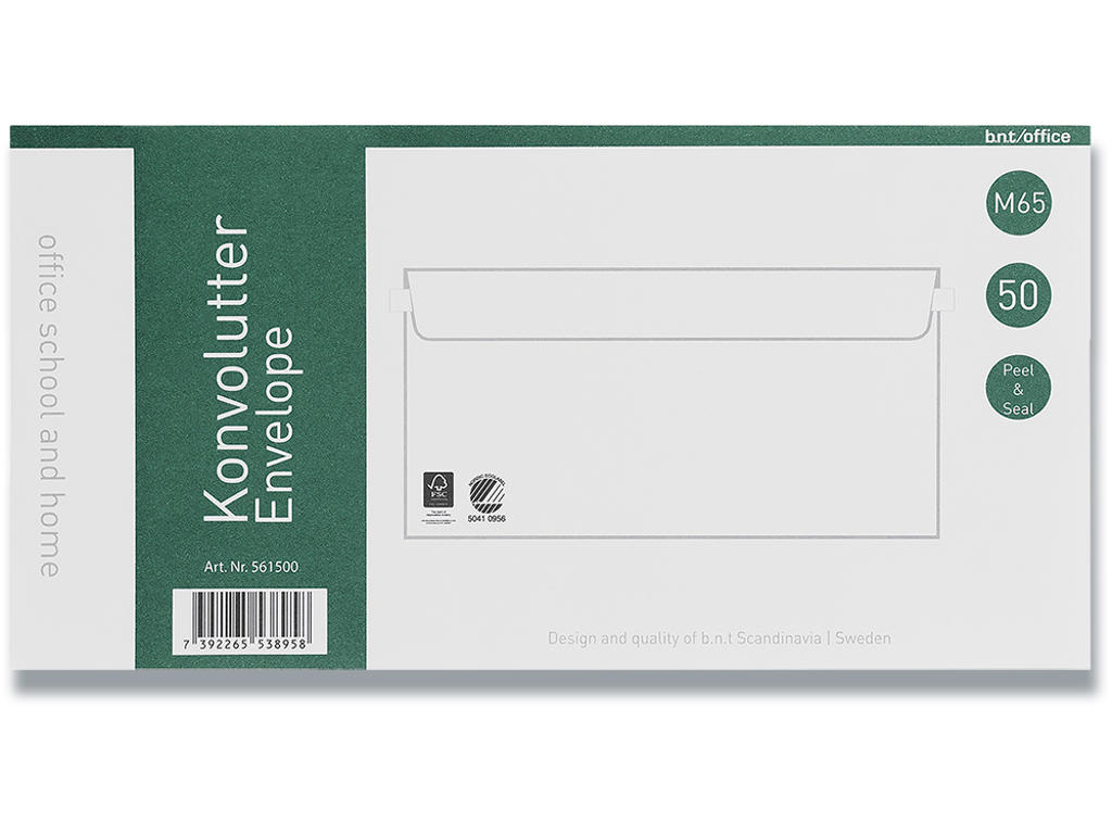 Kuverter M65 70g Peal & Seel 110x220mm 50stk/pk