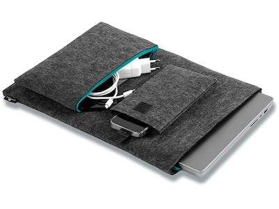 Sleeve, 16.4'' Laptops Notebooks, PET-filt, Mørkegrå med grøn effekt, Durable EFFECT MultiBag