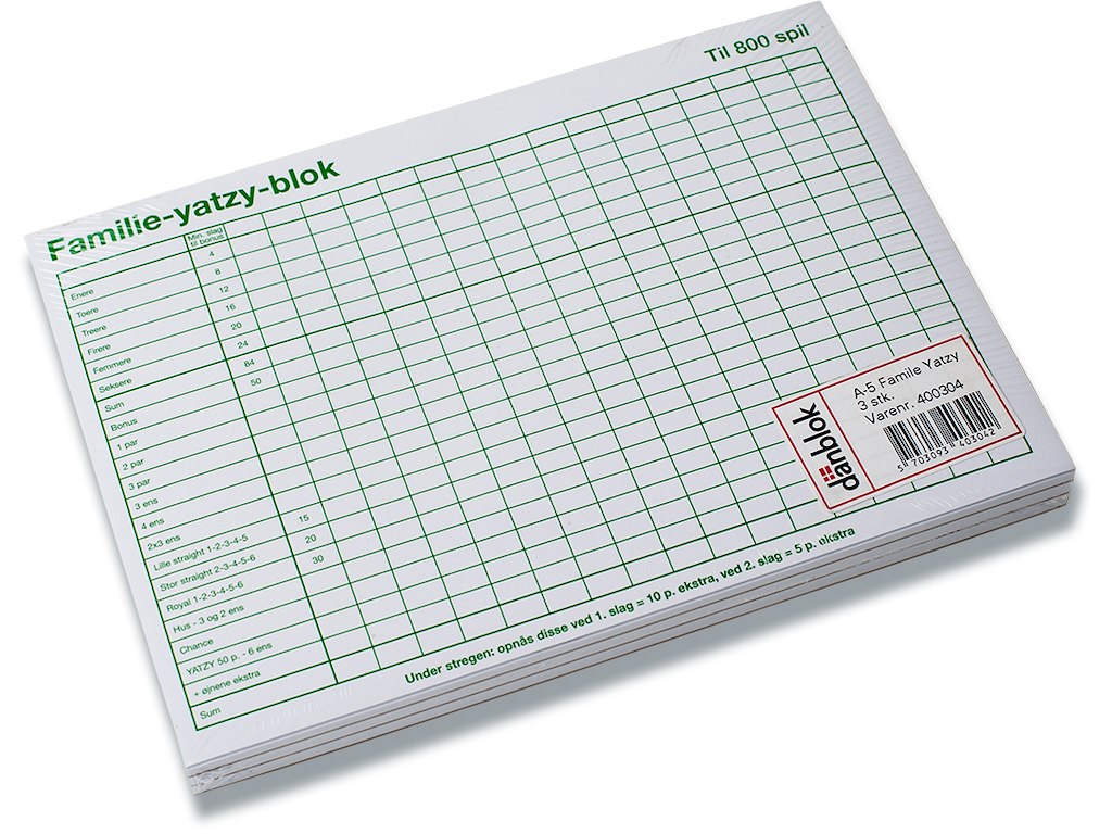 Yatzyblok, Familie, A5, 3 blokke
