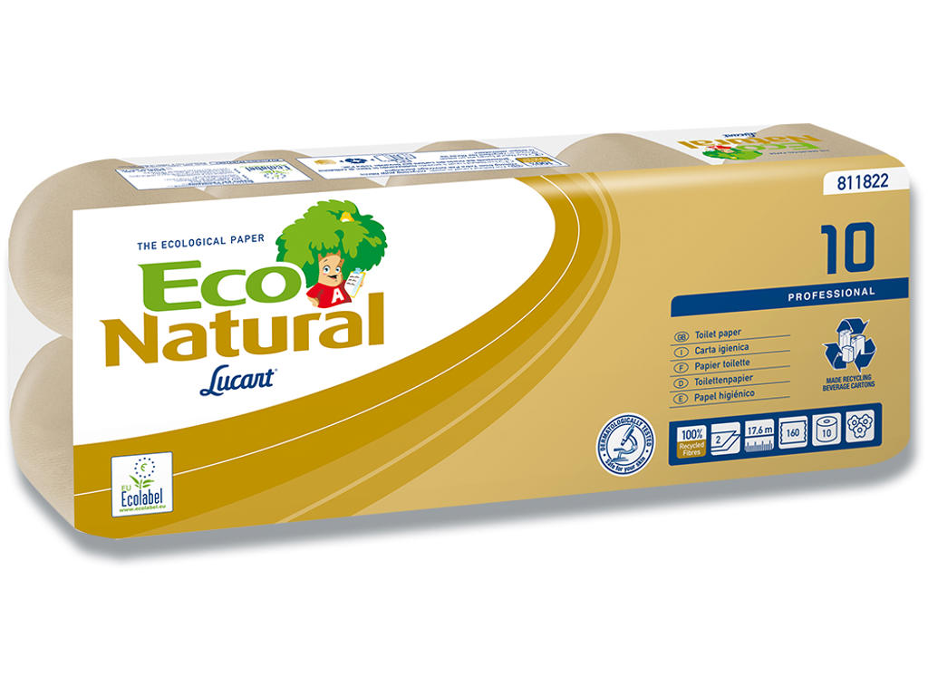 Toiletpapir, Udvendig oprulning, 2 lag, 96 ruller, Lucart T3 Natural 