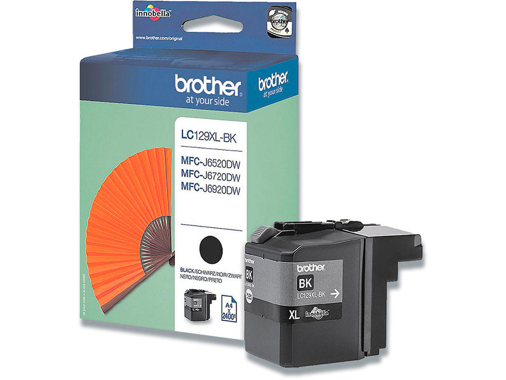 Blækpatron, 1 stk, 2.400 sider, Black-sort, Brother LC129XLBK