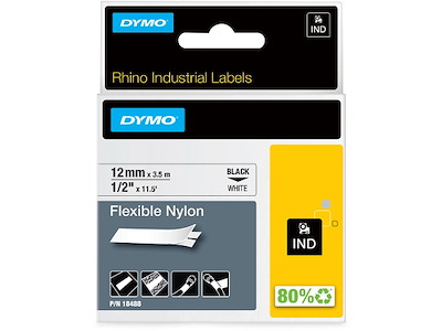 Labeltape, 12mm x 3.5m, Sort på Hvid, 1 rulle, Dymo Rhino Industri