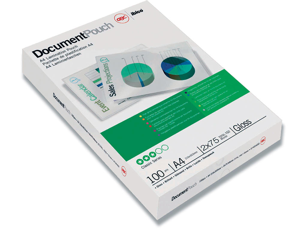 Lamineringslommer, A4, 216x303 mm, 75 micron, GBC Standard 