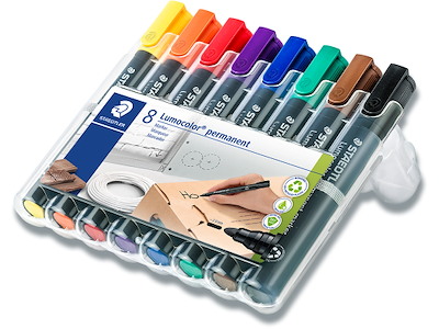 Marker, Rund spids, 2 mm, 8 assorteret, Staedtler Lumocolor 352