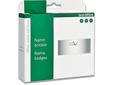 Navneskilt, Med sikkerhedsnål og indstik, 30x70 mm, 50 stk, BNT Office 