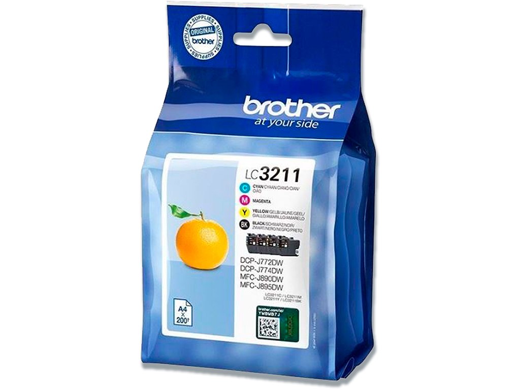 Blækpatroner, 4 stk, 200 sider, 4 farver, Brother LC3211VAL