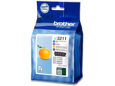 Blækpatroner, 4 stk, 200 sider, 4 farver, Brother LC3211VAL