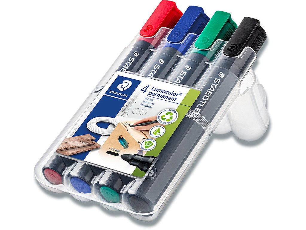 Marker, Rund spids, 2 mm, 4 assorteret, Staedtler Lumocolor 352