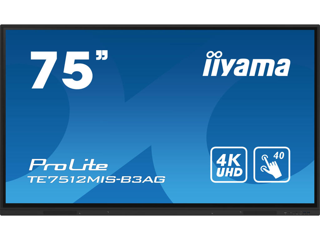 iiyama TE7512MIS-B3AG skilte display Kiosk design 190,5 cm (75") LCD Wi-Fi 400 cd/m² 4K Ultra HD Sort Berøringsskærm Indbygget processer Android 11 24/7