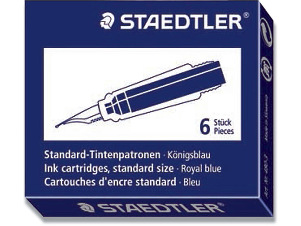 Fyldepen refill, Patroner, Blå, 6 stk pr pakke, Staedtler 480
